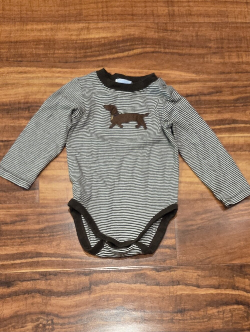 Janie and Jack GUC 12-18 Months Brown Striped Bodysuit with Dachshund Applique